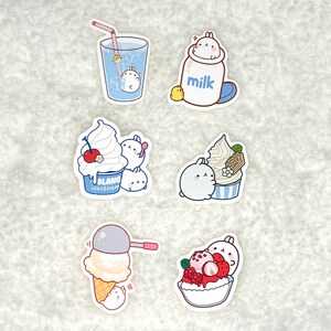 Niedliche Lebensmittel Eis Molang Aufkleber, Milch Molang, Erdbeer Molang, Vanille Molang, Kaninchen Aufkleber, Planer Aufkleber, Journal Aufkleber