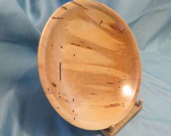 Shallow Hickory bowl with natural spalted colorations, table decor, floral or fruit display