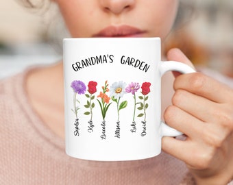 Birth Flower Mug / Birth Month Flower Mug / Grandma's Garden Mug / Customizable Mug For Grandma / Birth Flower Grandma Gift / Grandma Mug