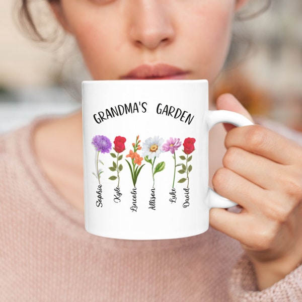 Birth Flower Mug / Birth Month Flower Mug / Grandma's Garden Mug / Customizable Mug For Grandma / Birth Flower Grandma Gift / Grandma Mug