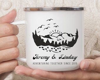 Personalized Campfire Mug: Couple's Camping Enamel Mug