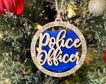 Ornement de Noël d’officier de police/ Retour à l’ornement de Noël bleu/ Appréciation de la police/ Ornements de Noël