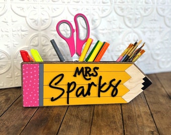 Teacher Appreciation Gift - Custom Pen Holder for Desk - Hand Painted Desk Accessory