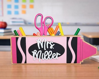 Personalized Crayon Pen Holder: Hand-Painted Teacher Desk Organizer, Teacher Appreciation Gift, End of School Year Gift for Teacher 2026