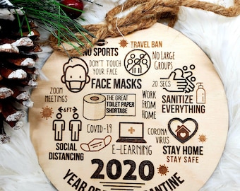 2020 Covid-19/Pandemic Christmas Ornament Wood engraved/or Colored