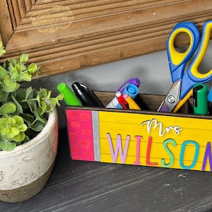 Teacher Desktop Pen Holder Caddy, Desktop Organizer, Personalized Gift for Teacher Appreciation image 2