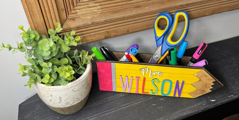 Teacher Desktop Pen Holder Caddy, Desktop Organizer, Personalized Gift for Teacher Appreciation image 2