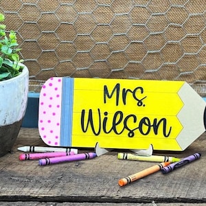 Personalized Pencil Teacher Desk Sign with Stand