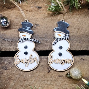 Personalized Snowman Ornaments, Wooden Name Ornament, Personalized Gift Tags Ornaments, Snowman Ornaments, 2024