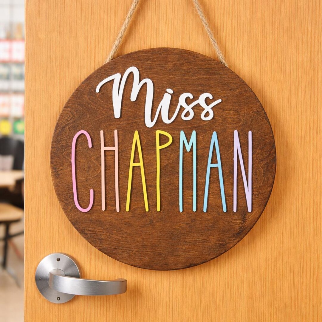 Personalized Wooden Teacher Sign: Pastel Classroom Door Hanger - Etsy