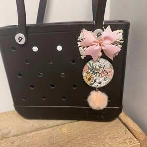 Floral Bogg Bag Charm with Pom Pom- Custom