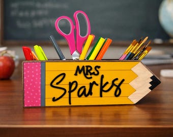 Custom Personalized Teacher Pencil Holder with Name – Personalized Teacher Desk Organizer – Teacher Appreciation Gift - Back to School Gift