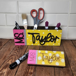 Personalized Pencil Desk Organizer Caddy and Matching Eraser Gift Set. Teacher Appreciation Gift Set Bundle - Teacher Appreciation Gift 2025