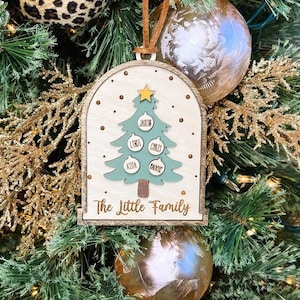 Personalized Family Christmas Ornament: Engraved Birch Wood Tree