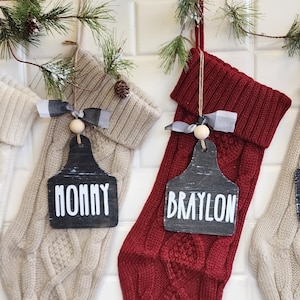 Christmas Stocking Tags- Cow Tags/Farmhouse Christmas/Personalized Stocking Tags