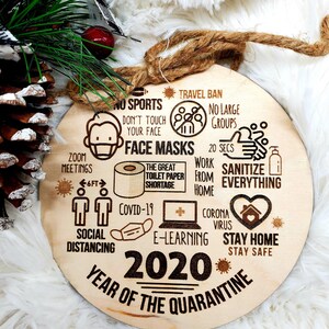 2020 Covid-19/Pandemic Christmas Ornament Wood engraved/or Colored
