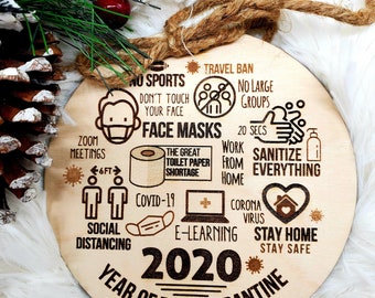 2020 Covid-19/Pandemic Christmas Ornament Wood engraved/or Colored