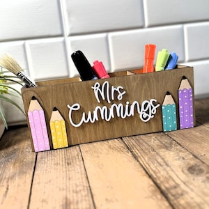 Personalized Pencil Teacher Desk Organizer, Custom Teacher Desk Caddy, Desk Organizer for Teachers, Custom Teacher Gift, Teacher Gift Sets