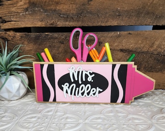 Teacher Desktop Pen Holder Crayon Caddy, Desktop Organizer, Personalized Gift for Teacher Appreciation, Custom Gift for Teacher