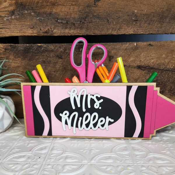 Teacher Desktop Pen Holder Crayon Caddy, Desktop Organizer, Personalized Gift for Teacher Appreciation, Custom Gift for Teacher