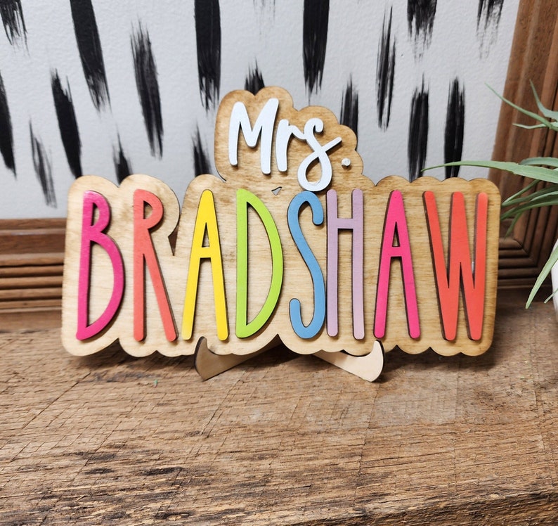Personalized Teacher Desktop Name Sign with Stand, Teacher Appreciation Gift, Teacher Desktop Sign, Gift for Teacher, End of School Gift image 1