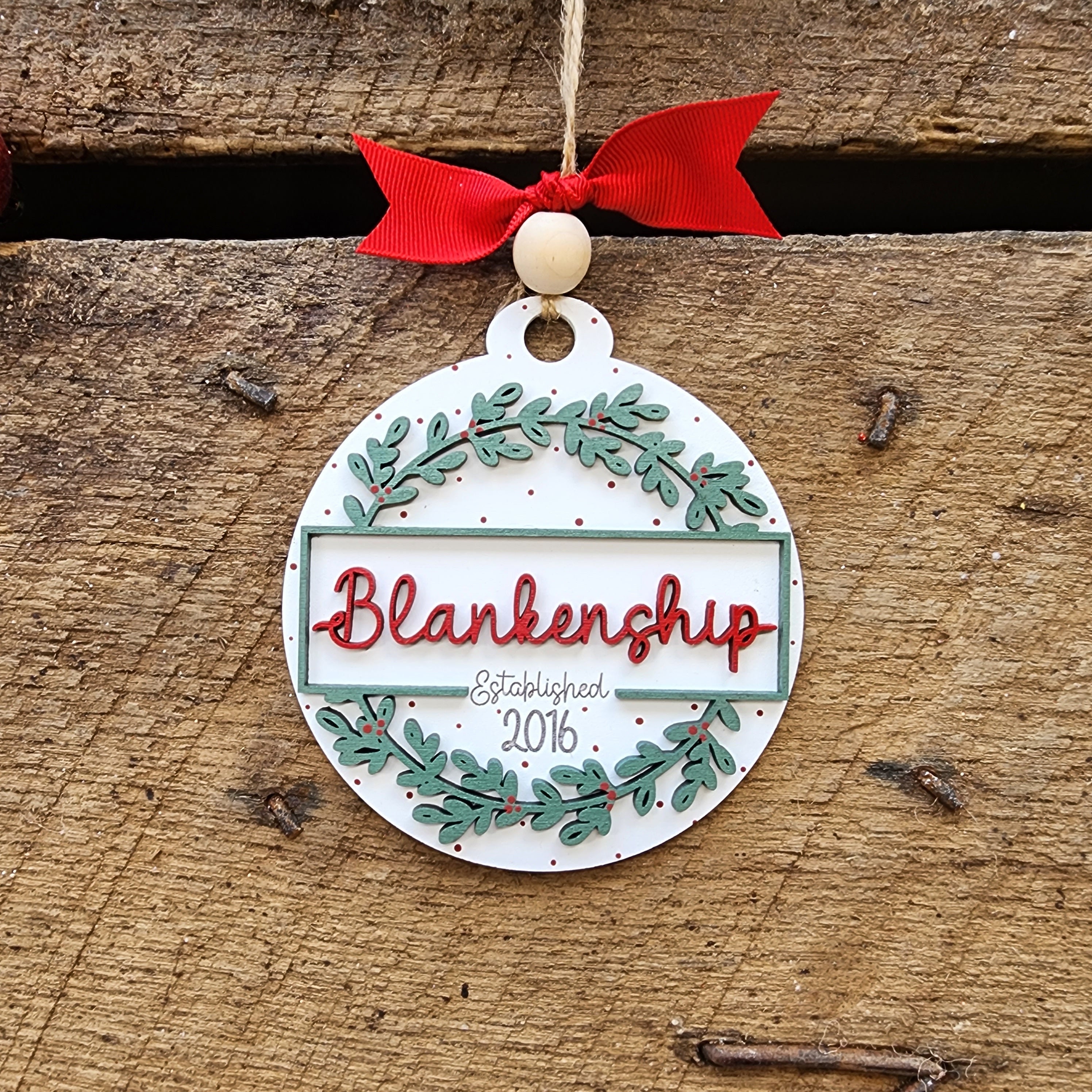 Personalized Family Christmas Ornament: Layered Birch Wood, Established Date