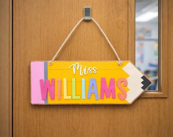 Personalized Wooden Pencil Teacher Door Hanger: Teacher Appreciation Gift, End of School Year Gift, 2026 Teacher Appreciation