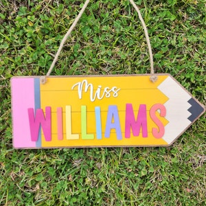 Wooden Teacher Door Hanger - Pencil,  18&quot; Door or Wall Hanger, Teacher Appreciation Gift, Teacher Sign,Teacher Gifts
