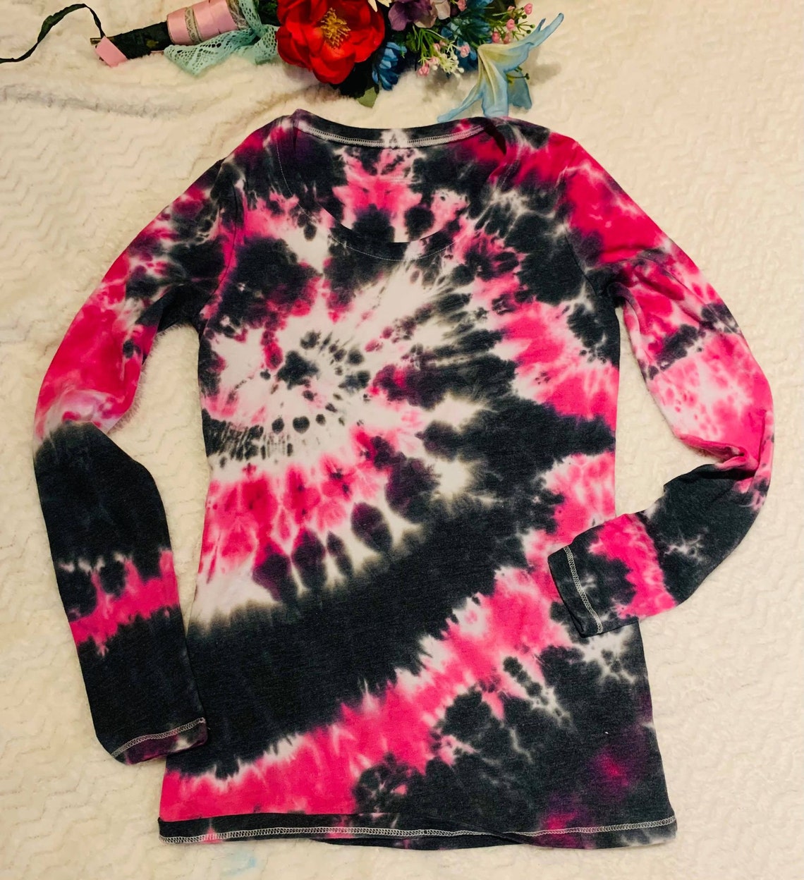 Black and Pink Tie-Dye Long Sleeve Fitted | Etsy