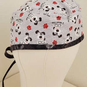 Grey Dogs &#39;n Paws; Fully Reversible Scrub or Skull Cap; Get 2 looks with 1 hat; Scrub, Surgical, Doctor, Veterinarian, Nurse or Chemo Cap
