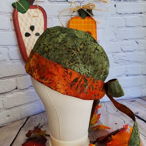 Fallin’ Leaves Tie Back Reversible Scrub Hat; 4 looks in 1 Hat; Surgical, Nurse or Chemo Cap; Various colored “Fall” leaves