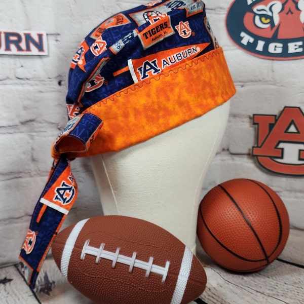 Auburn Tigers: Tie-Back Scrub Hat, Fully Reversible; 4 looks in 1 hat; Surgical, Doctor, Nurse