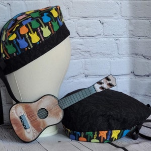 Reversible Guitar Print Scrub Hat: Handmade Cotton Flop Brim