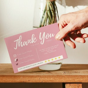 Pink Small Business Thank You Card | Boho Boutique Thank You Template | Thank You For Your Order | Modern Thank You Package Insert