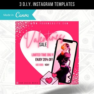 3 D.I.Y Valentines Day Sale Flyer, Instagram Template, Pink Glitter boutique flyer, hair and lash flyer