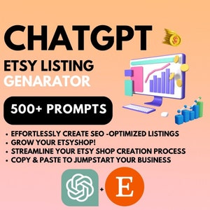 ChatGPT Etsy Listinggenerator | Bespaar tijd en verbeter je Etsy-zoekrangschikking met ChatGPT | Maximaliseer je Etsy verkopen met AI
