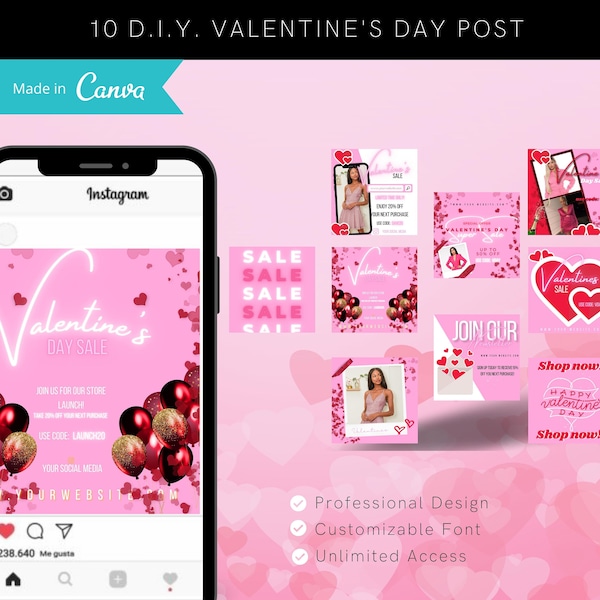 10 D.I.Y. Valentine's Day Instagram Template, Glitter boutique instagram flyer, flash sale lash and hair flyer, holiday flyer