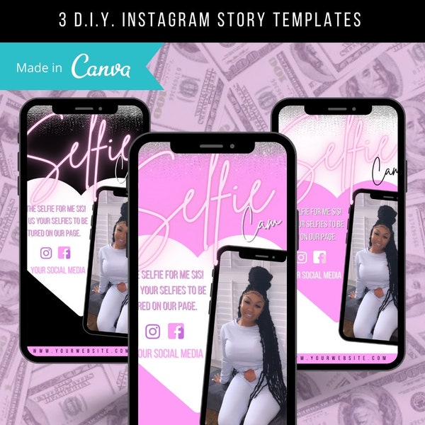 3 D.I.Y. Instagram Story Template Valentine's Day, Glitter boutique instagram flyer, flash sale, selfie cam, client promotion