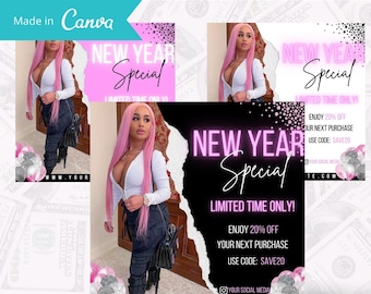 3 modelli Instagram fai da te per il nuovo anno, volantini per boutique (download digitale)
