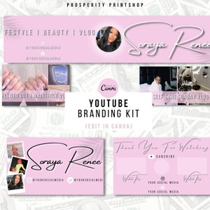 DIY YouTube Branding Kit l Personalized Banner, Intro, Outro, 2 Thumbnails l Editable Canva templates