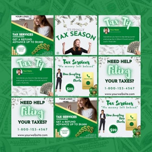 5 Tax Prep Pre-Made Templates, Tax season marketing and sale, income tax preparer marketing and lead magnets