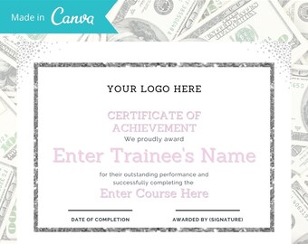 Modello di certificato di completamento fai da te, design glitterato (download digitale)
