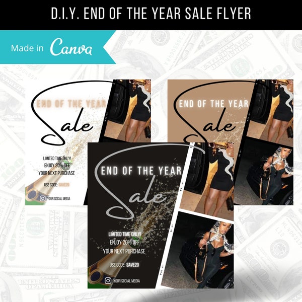 D.I.Y. End of the year sale flyer, Instagram boutique and hair flyer, editable template, pre-made instagram flyer hair, new years eve