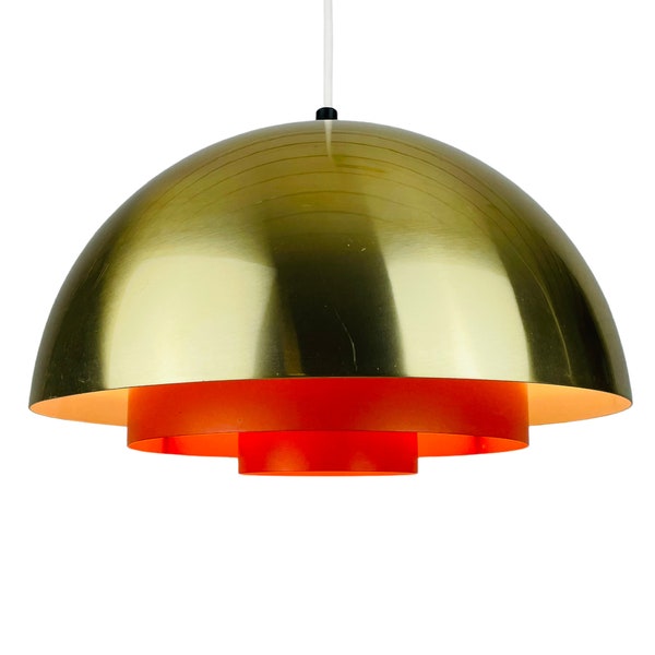 Jo Hammerborg MILIEU Brass Ceiling Lamp/Pendant with Orange lacquer by Danish LYFA, Denmark 1970s