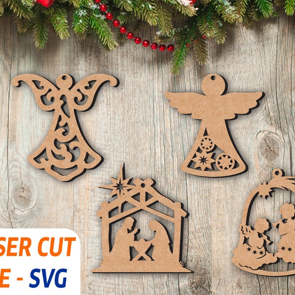 Christmas Angels decoration  File in -SVG- Ai- Dxf - Pdf Ready for laser cutting INSTANT DOWNLOAD / 2020 Christmas ornament / silhouette