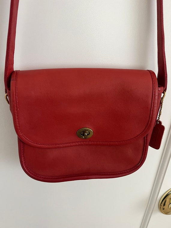 Rare Vintage Coach Purse Red Leather Brass Accents Cr… - Gem