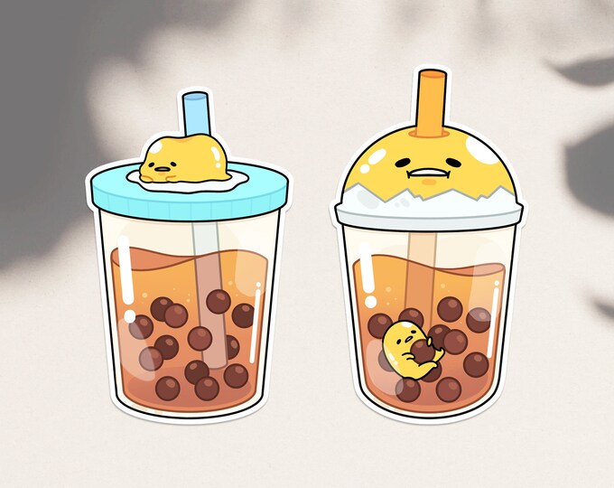 Gudetama Boba Tea Stickers Lazy Egg Bubble Tea Asian Drink Etsy