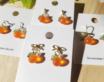 Citrus orange earrings, translucent glass Citrus orange drop earrings, food earrings, fruit earrings