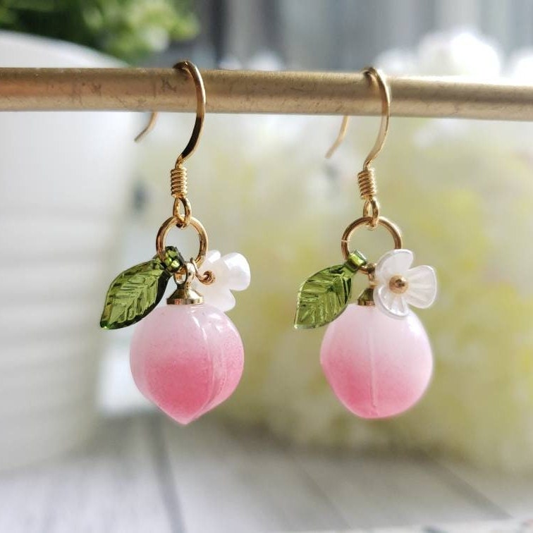 Peach Earrings Fruit Earrings Peach Dangle Earrings Peach 