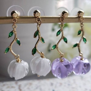 Lily of the valley dangle earrings,  glass flower dangle earrings